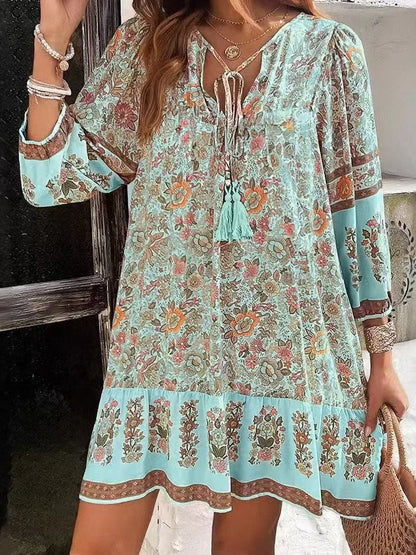 Casual Print Loose Dress – Effortless Vintage Boho Style