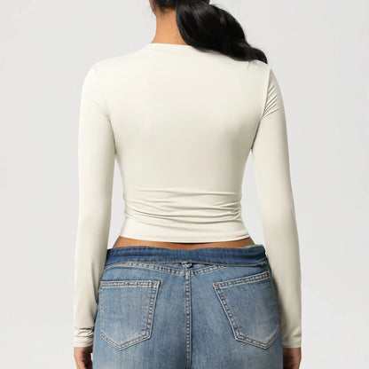 Women Long Sleeve Yoga Shirt Quick Dry Gym Workout Running Fitness Crop Top