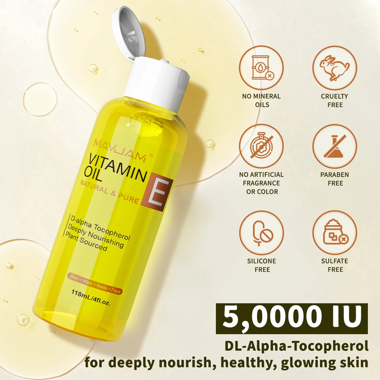 MAYJAM Vitamin E Oil for Face & Skin | Natural Moisturizing Brightening Oil 118ml / 236ml