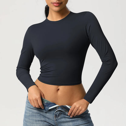 Women Long Sleeve Yoga Shirt Quick Dry Gym Workout Running Fitness Crop Top