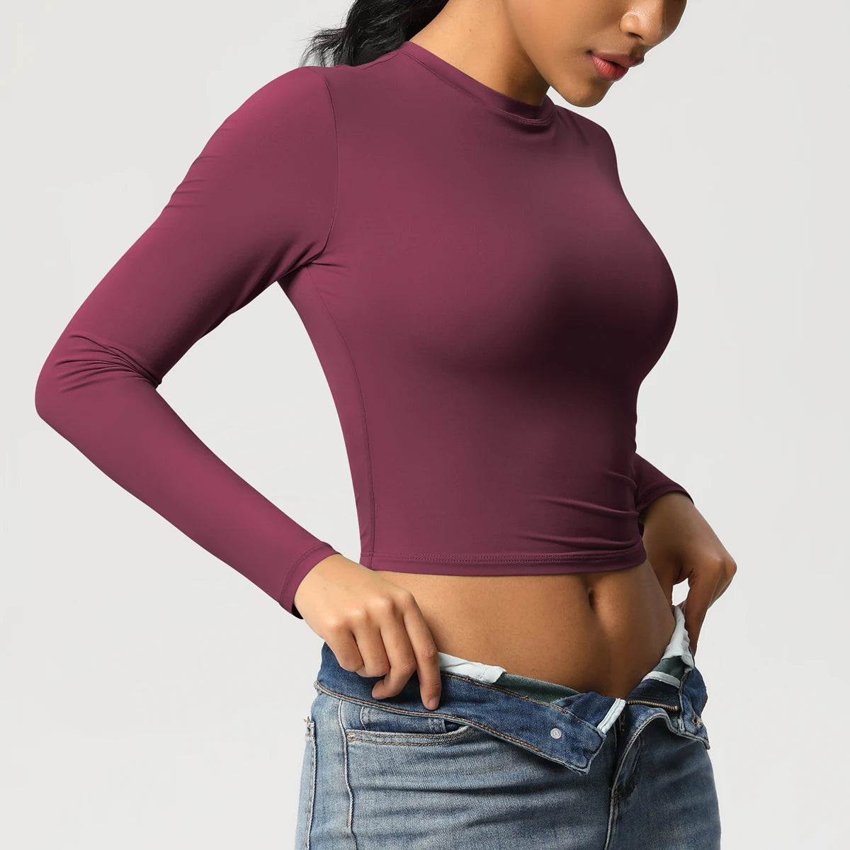 Women Long Sleeve Yoga Shirt Quick Dry Gym Workout Running Fitness Crop Top