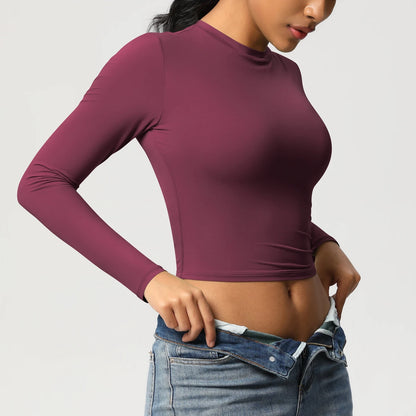 Women Long Sleeve Yoga Shirt Quick Dry Gym Workout Running Fitness Crop Top