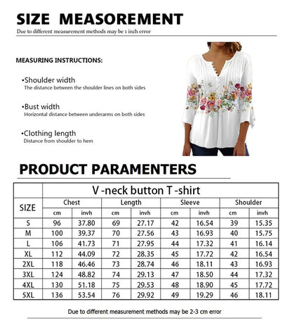 Women Floral V Neck T Shirt Summer Short Sleeve Casual Streetwear Top Holiday