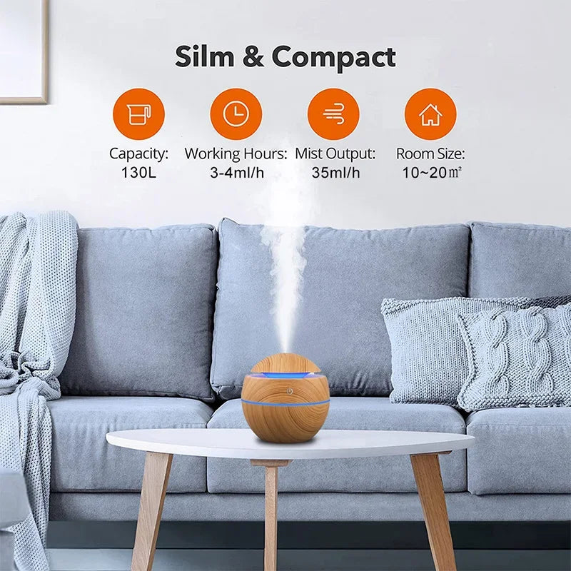 Mini Home Wood Grain Air Humidifier – USB Ultrasonic Cool Mist Aroma Diffuser
