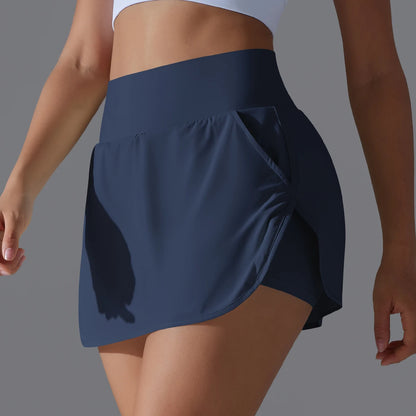 Women’s Gym Running Skorts – Double Deck Quick Dry Workout Shorts with Pocket