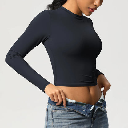Women Long Sleeve Yoga Shirt Quick Dry Gym Workout Running Fitness Crop Top