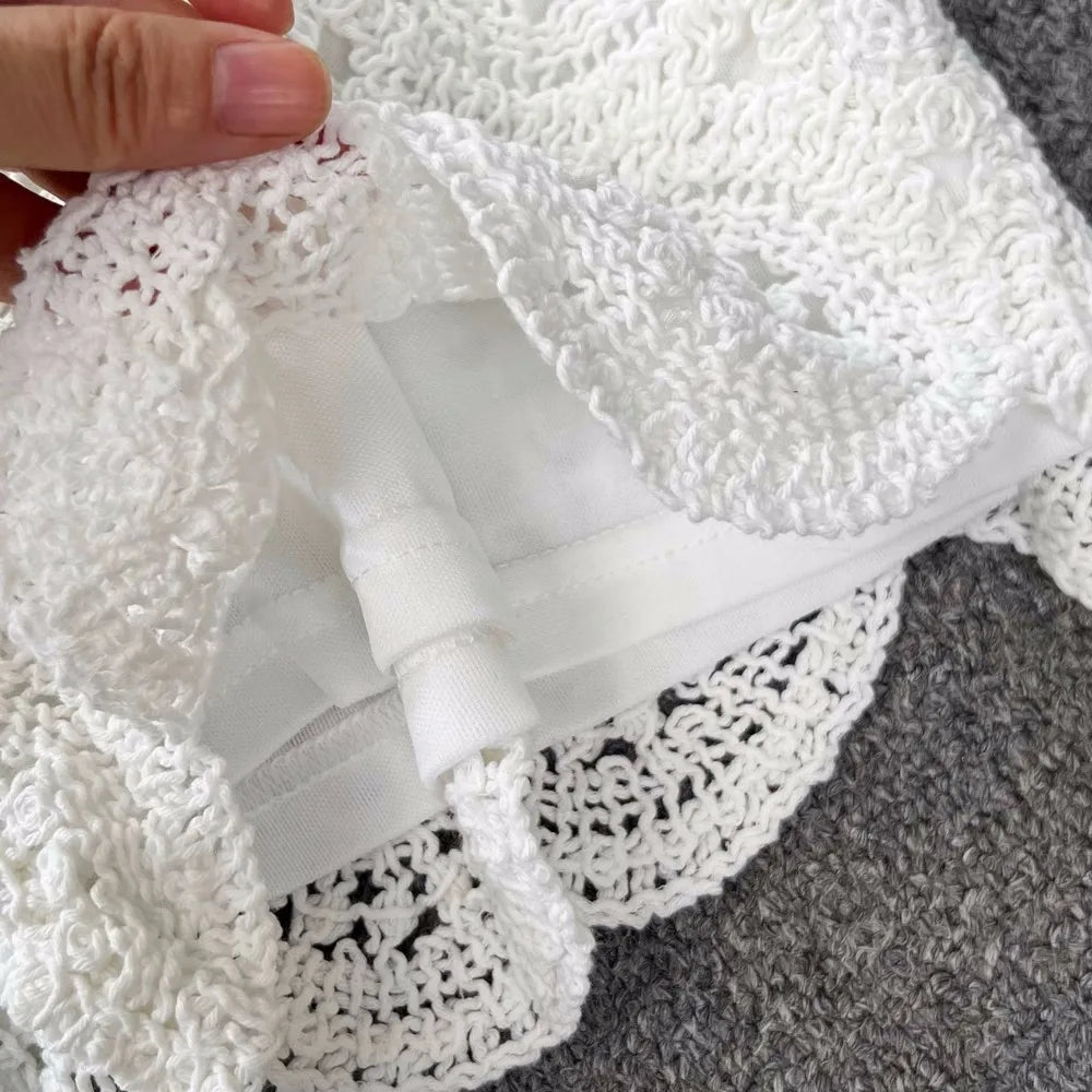 Women Crochet Two Piece Set Summer Y2K Beach Backless Cami Shorts