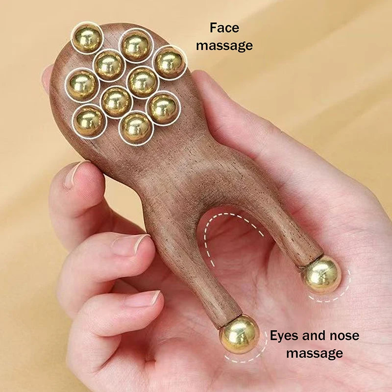 Wooden Nose Guasha Massage Tool Brass Bead Handheld Comb Antistatic For Face Nose Eye Relaxation Spot Meridians Acupoint