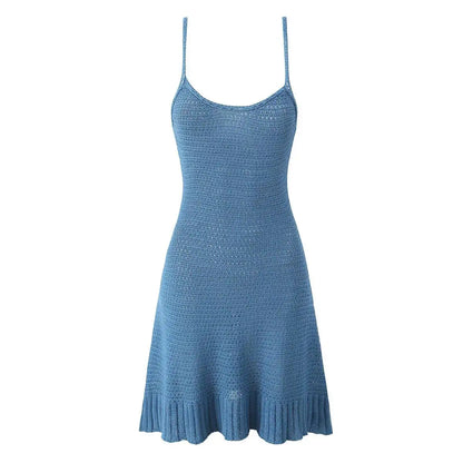 Women’s Crochet Halter Mini Dress Ruffle Knit Summer Beach Dress