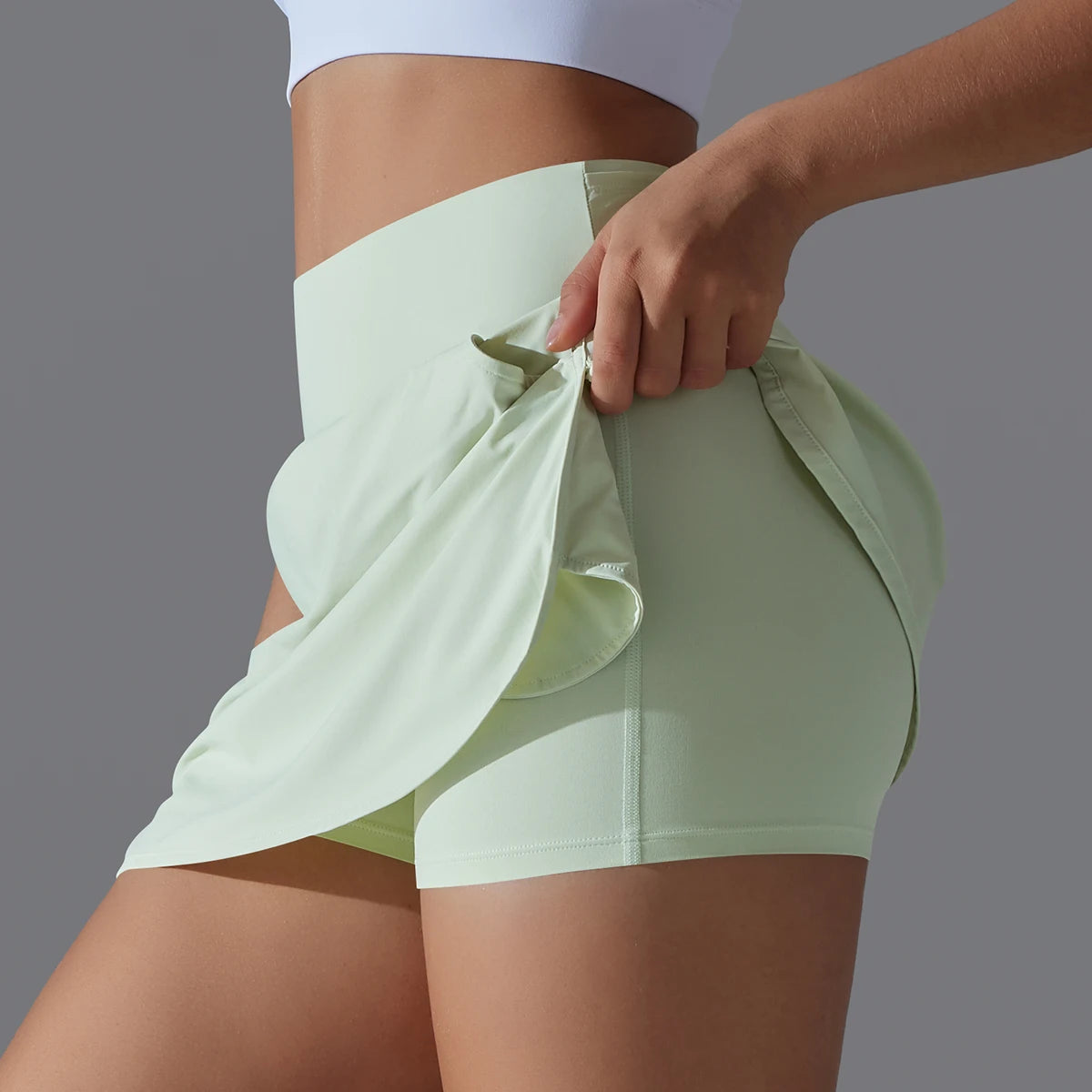 Women’s Gym Running Skorts – Double Deck Quick Dry Workout Shorts with Pocket