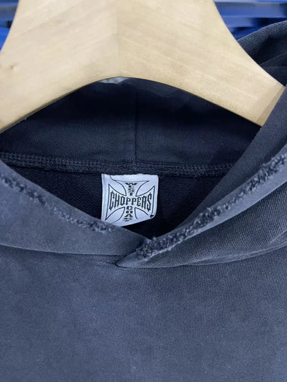 Womans Cross Logo Zipper Hoodie | Vintage Washed Black Oversized
