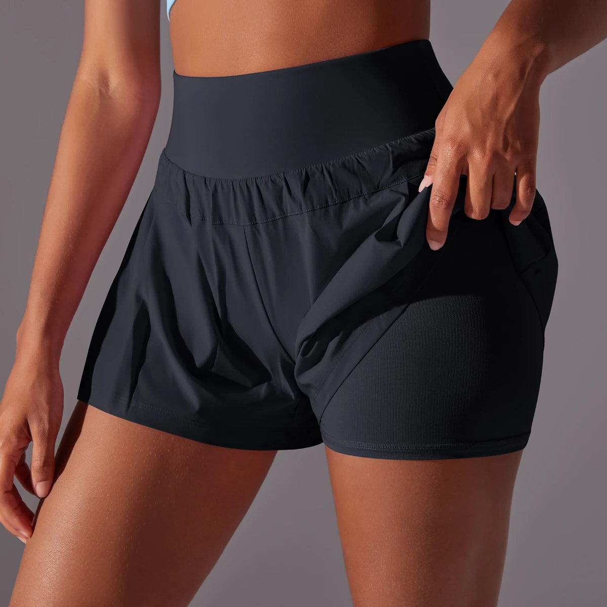 Women 2in1 Gym Running Shorts Quick Dry Workout Fitness Sports Shorts Pocket