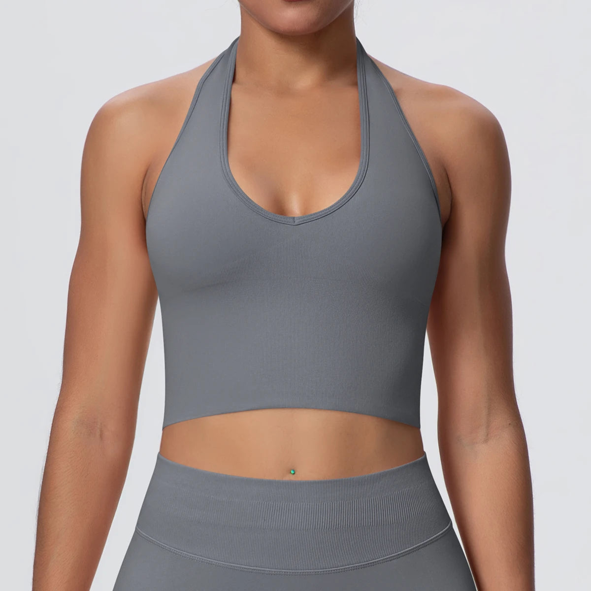 Women Backless Halter Sports Bra Naked Feel Yoga Gym Workout Crop Top