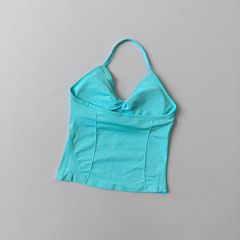 Women Backless Sports Bra Halter Gym Yoga Top Push Up Fitness Vest