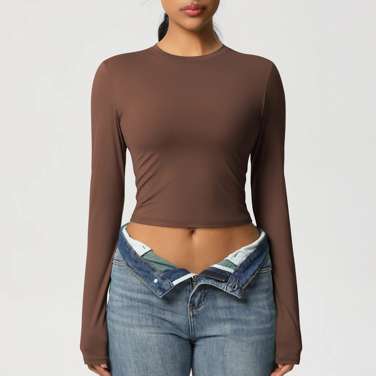Women Long Sleeve Yoga Shirt Quick Dry Gym Workout Running Fitness Crop Top