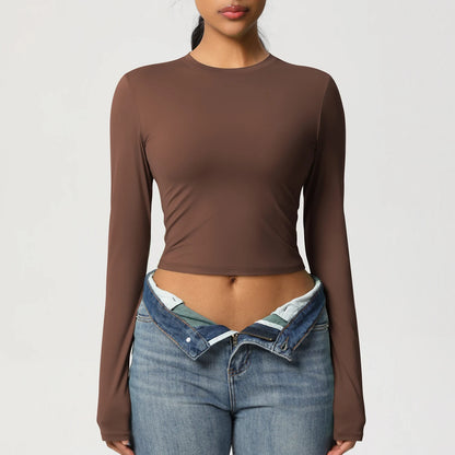Women Long Sleeve Yoga Shirt Quick Dry Gym Workout Running Fitness Crop Top