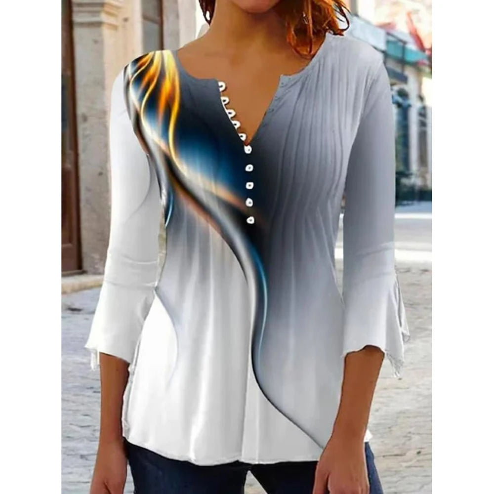 Women Floral V Neck T Shirt Summer Short Sleeve Casual Streetwear Top Holiday