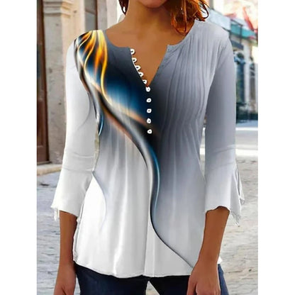 Women Floral V Neck T Shirt Summer Short Sleeve Casual Streetwear Top Holiday