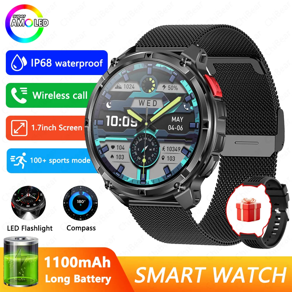 2026 T-Rex3 Pro Smart Watch 1100mAh GPS 5ATM Military Sports Compass Run