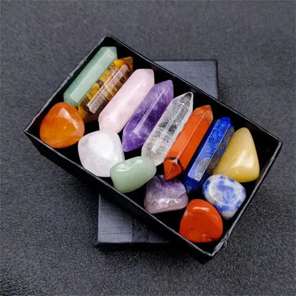 14pcs Pointed Quartz Crystal Chakra Healing Stones Set