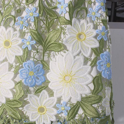 Women’s Crochet Lace High Waist Skirt Floral Embroidered Summer Skirt