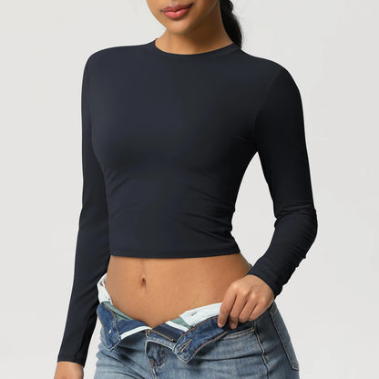 Women Long Sleeve Yoga Shirt Quick Dry Gym Workout Running Fitness Crop Top