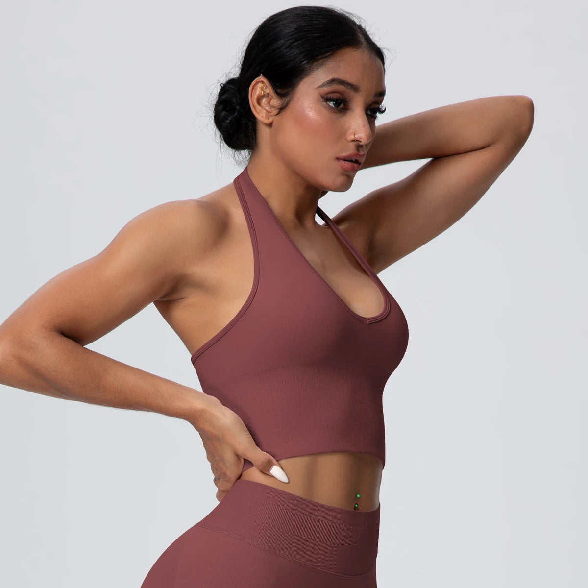 Women Backless Halter Sports Bra Naked Feel Yoga Gym Workout Crop Top