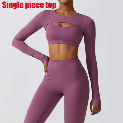 Womens Long Sleeve Gym Top Crop Yoga Shirt Quick Dry Fitness Sports