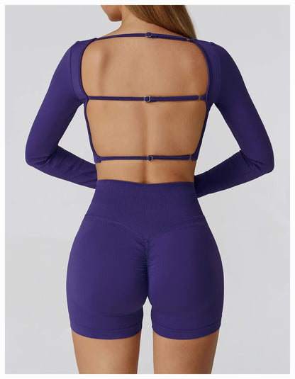 Women’s Gym Yoga Top | Square Neck Backless Fitness Outfit