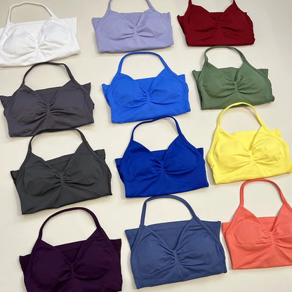 Women Backless Sports Bra Halter Gym Yoga Top Push Up Fitness Vest