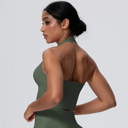 Women Backless Halter Sports Bra Naked Feel Yoga Gym Workout Crop Top