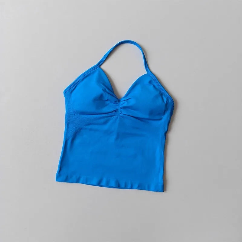 Women Backless Sports Bra Halter Gym Yoga Top Push Up Fitness Vest