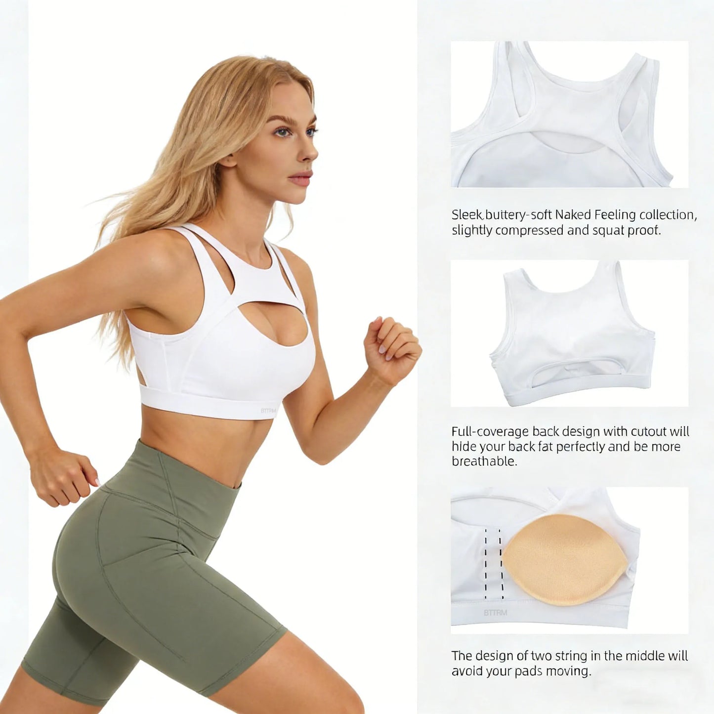 Women High Impact Sports Bra Push Up Shockproof Gym Workout Yoga Crop Top