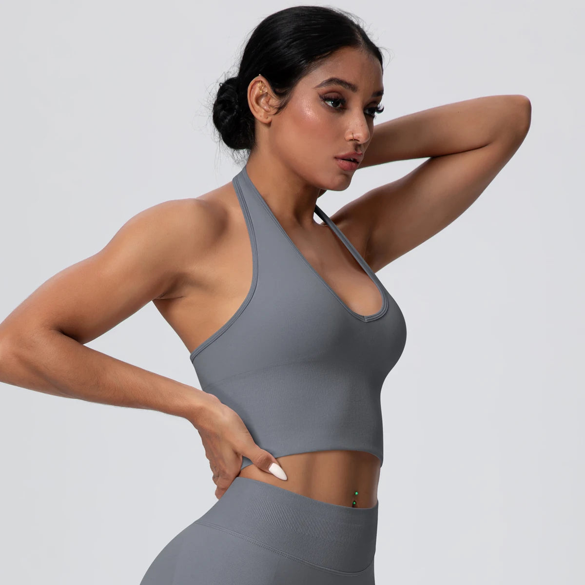 Women Backless Halter Sports Bra Naked Feel Yoga Gym Workout Crop Top