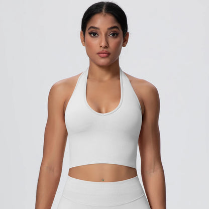 Women Backless Halter Sports Bra Naked Feel Yoga Gym Workout Crop Top