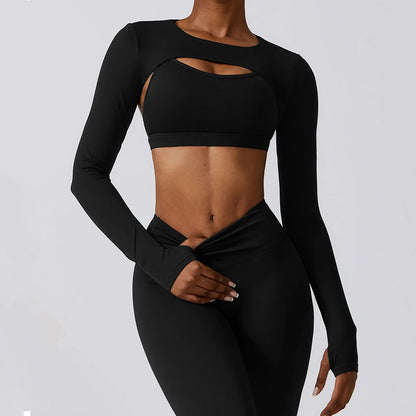 Womens Long Sleeve Gym Top Crop Yoga Shirt Quick Dry Fitness Sports