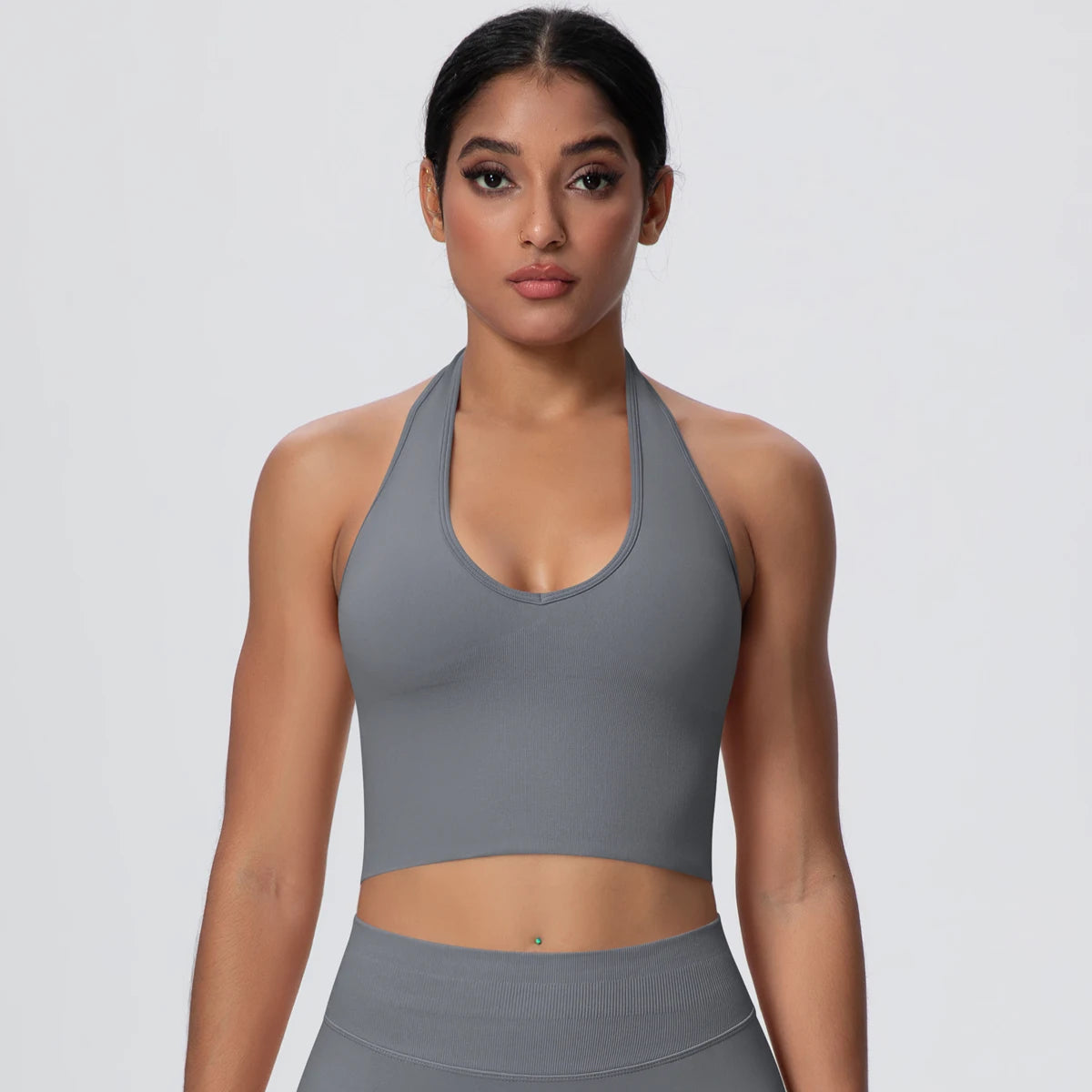 Women Backless Halter Sports Bra Naked Feel Yoga Gym Workout Crop Top