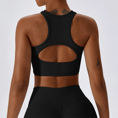 Womens Ribbed Sports Bra High Impact Padded Gym Running Yoga Fitness Top