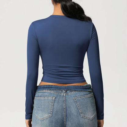 Women Long Sleeve Yoga Shirt Quick Dry Gym Workout Running Fitness Crop Top
