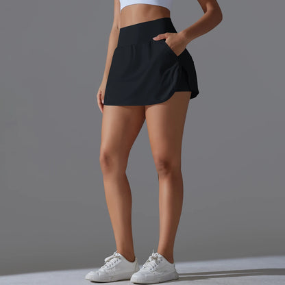 Women’s Gym Running Skorts – Double Deck Quick Dry Workout Shorts with Pocket