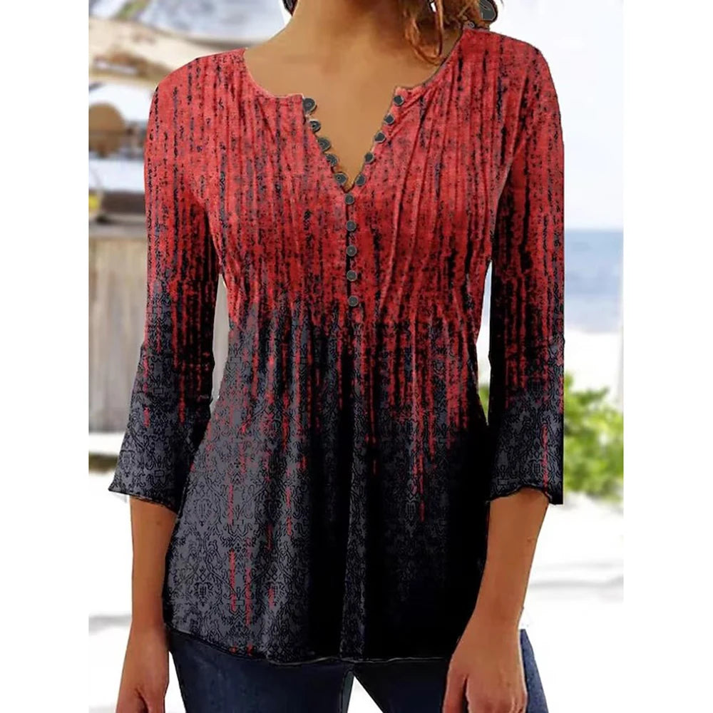 Women Floral V Neck T Shirt Summer Short Sleeve Casual Streetwear Top Holiday