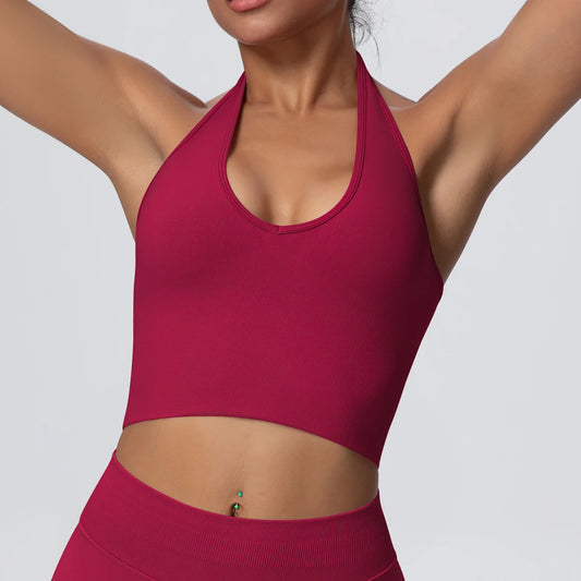 Women Backless Halter Sports Bra Naked Feel Yoga Gym Workout Crop Top