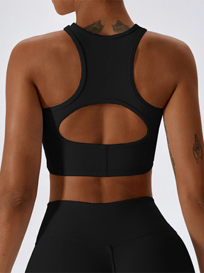 Womens Ribbed Sports Bra High Impact Padded Gym Running Yoga Fitness Top