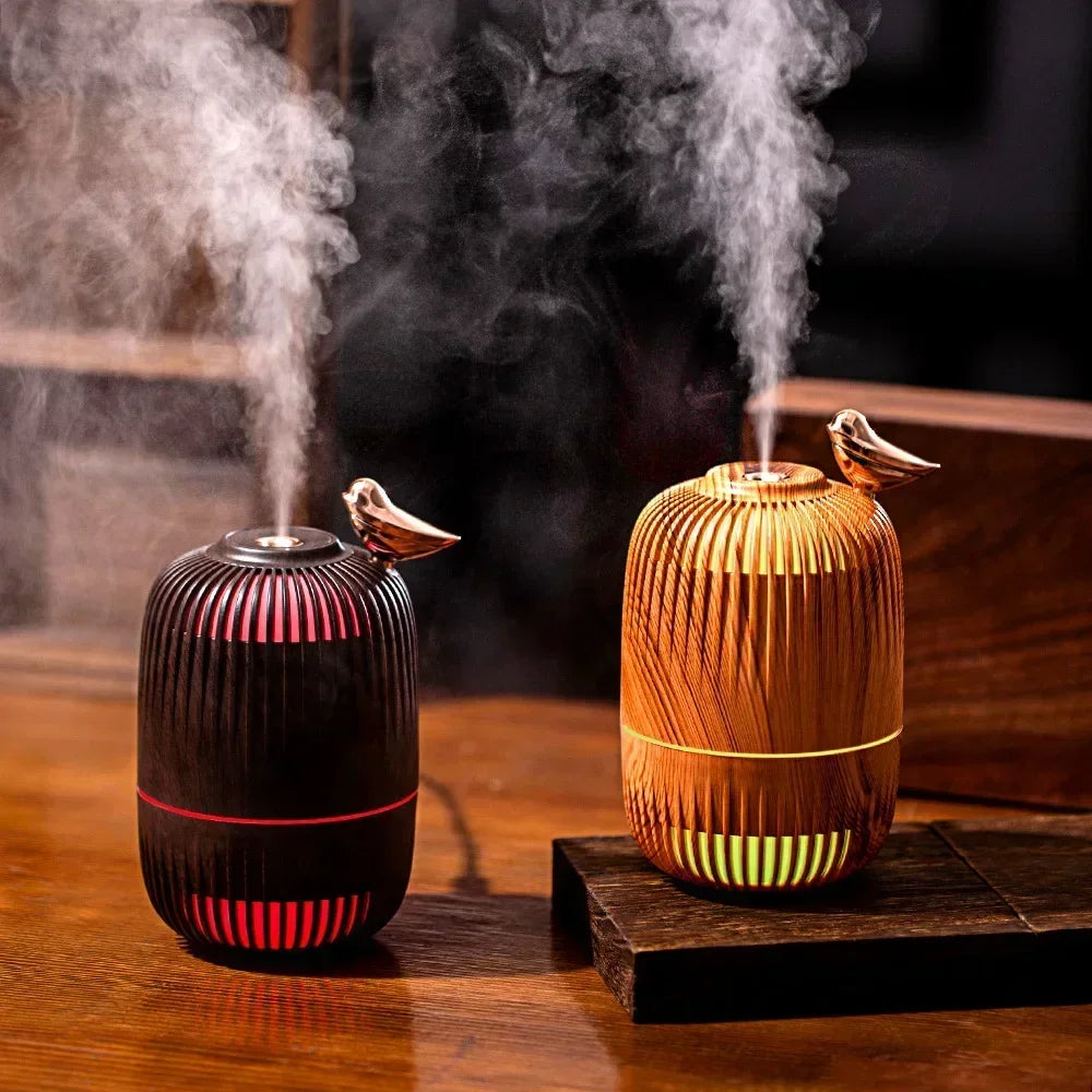 Mengniu Wood Grain Mini Ultrasonic Humidifier with Atmosphere Light