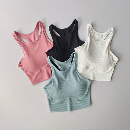 Womens Ribbed Sports Bra High Impact Padded Gym Running Yoga Fitness Top