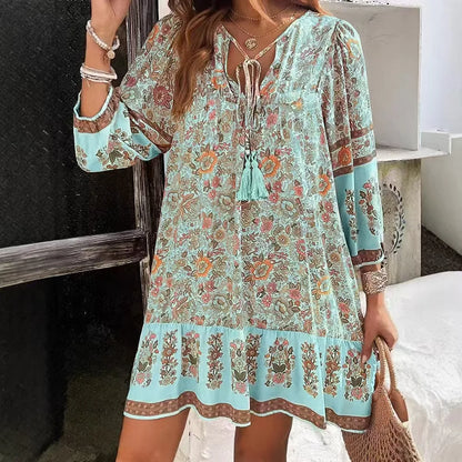 Casual Print Loose Dress – Effortless Vintage Boho Style