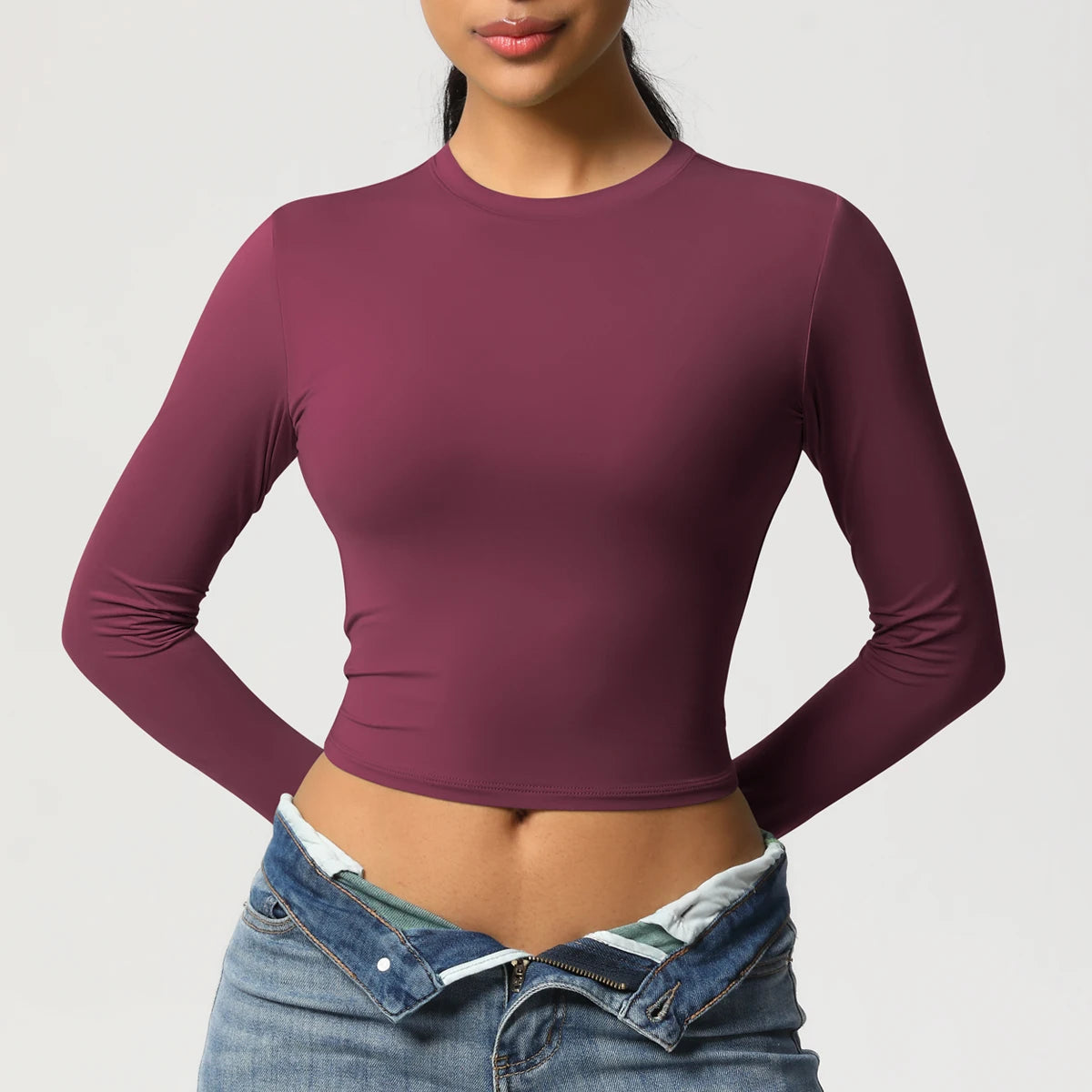 Women Long Sleeve Yoga Shirt Quick Dry Gym Workout Running Fitness Crop Top