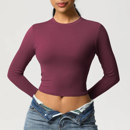 Women Long Sleeve Yoga Shirt Quick Dry Gym Workout Running Fitness Crop Top