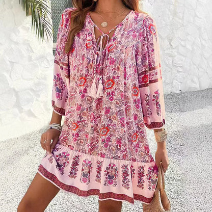 Casual Print Loose Dress – Effortless Vintage Boho Style