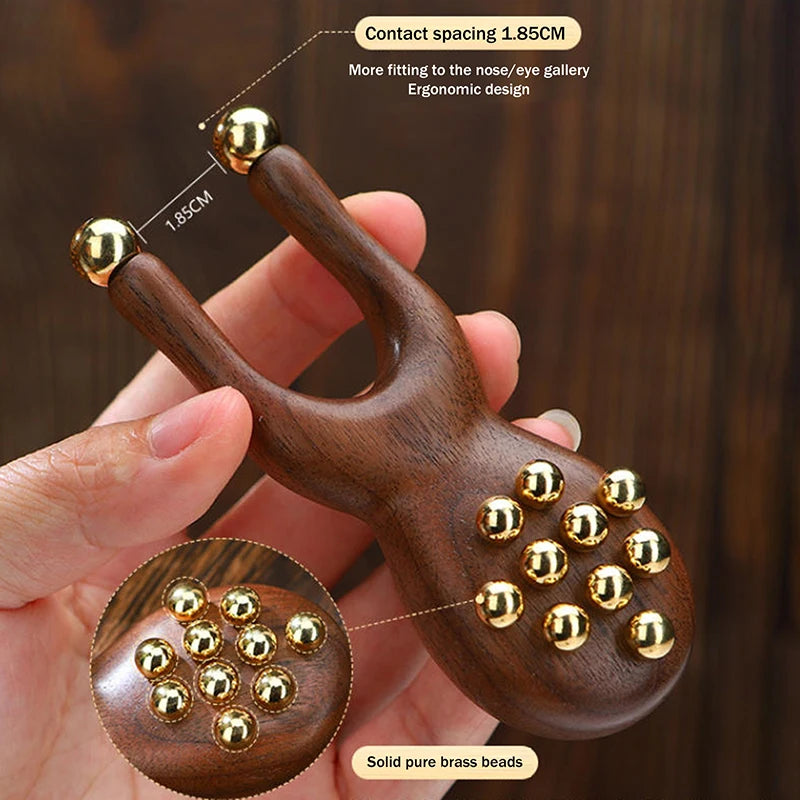 Wooden Nose Guasha Massage Tool Brass Bead Handheld Comb Antistatic For Face Nose Eye Relaxation Spot Meridians Acupoint